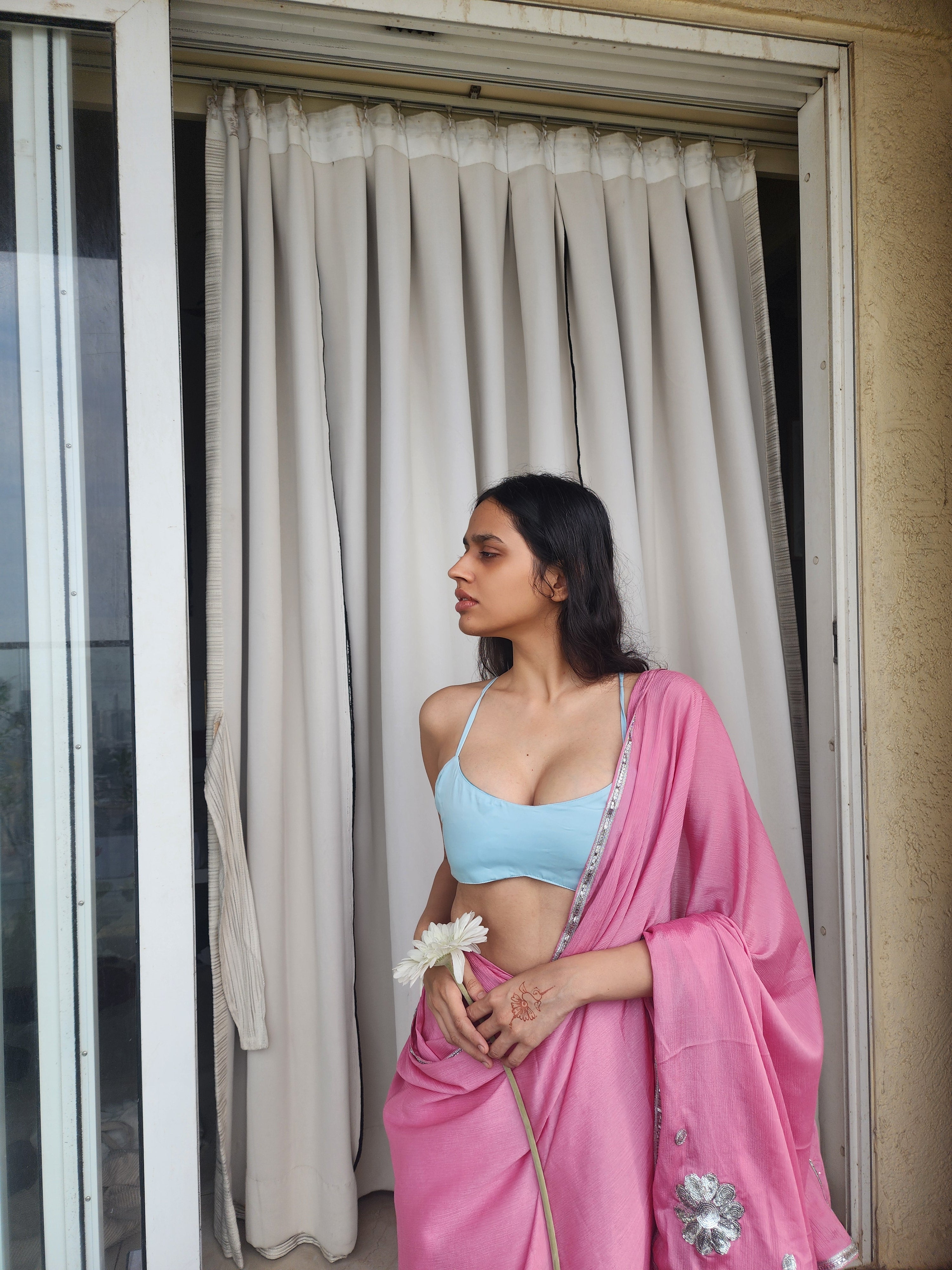 CRISS-CROSS BACK BLOUSE: SKY