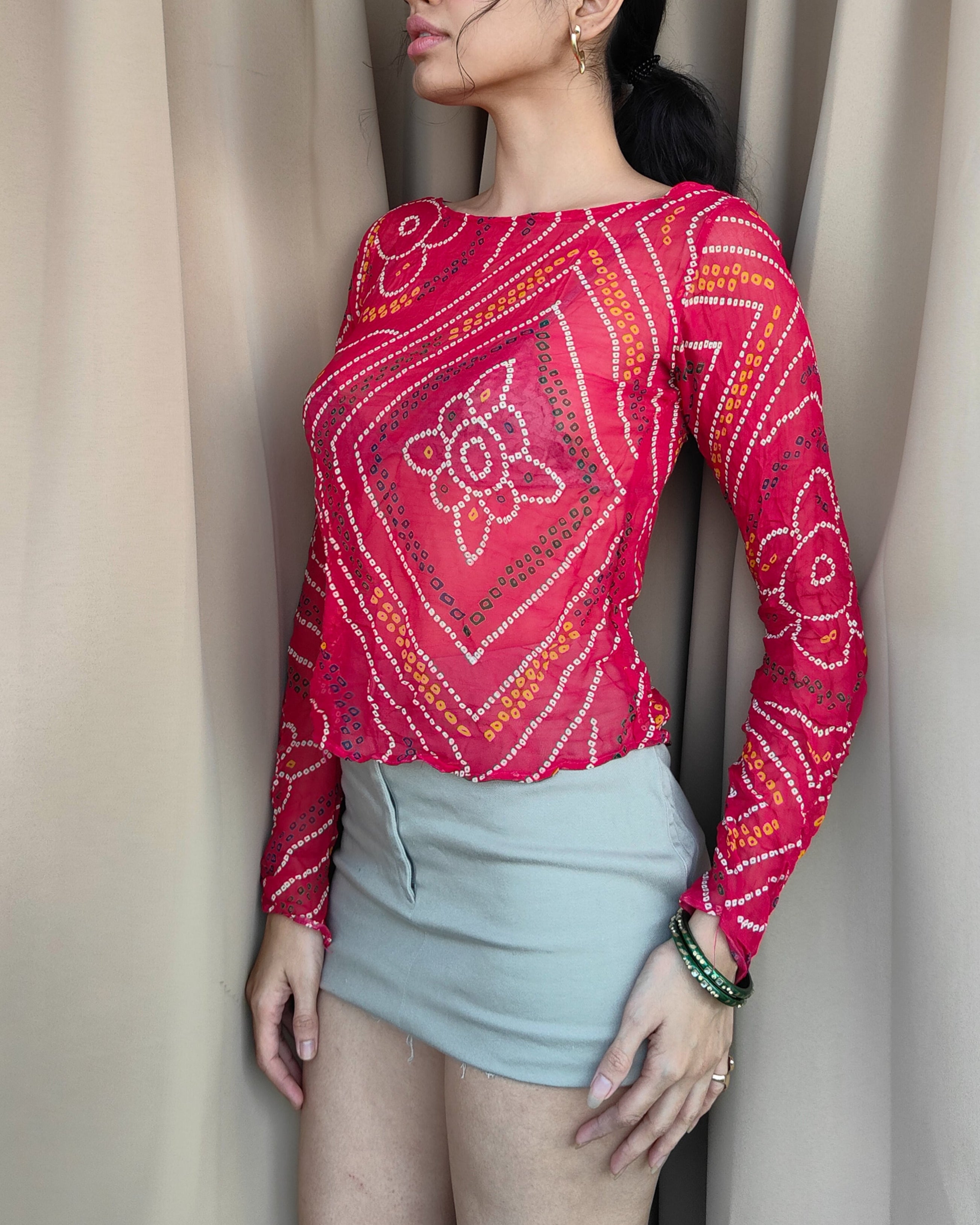 DEADSTOCK BANDHANI TOP IN PINK