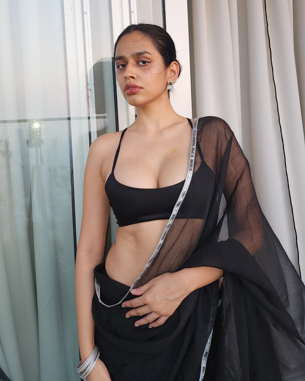 CRISS-CROSS BACK BLOUSE: BLACK