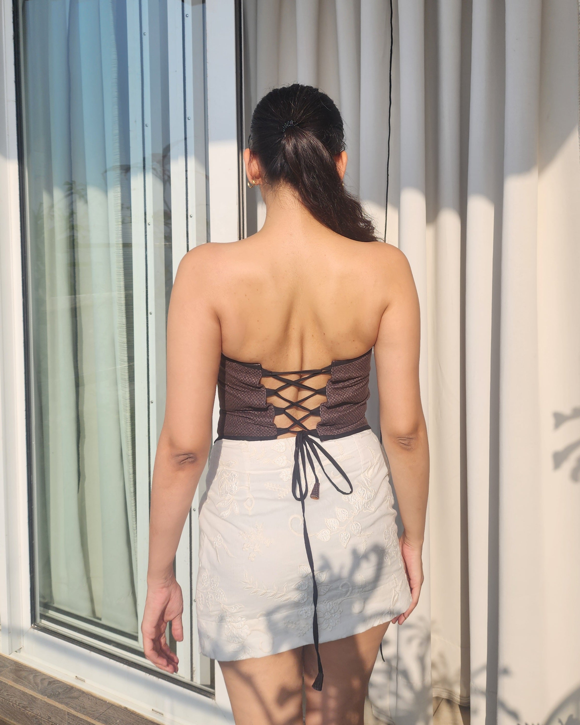 BROWN/CHEQUERED (REVERSIBLE) TOP