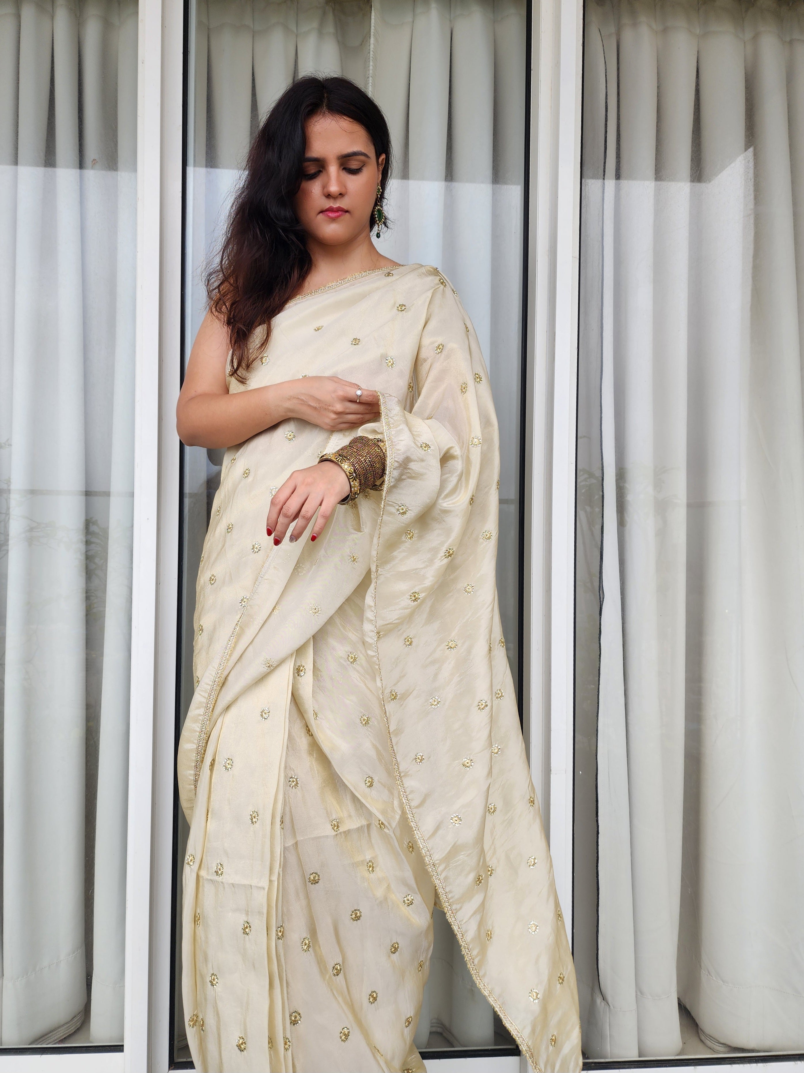 PRE-DRAPED SAREE: CHAMPAGNE