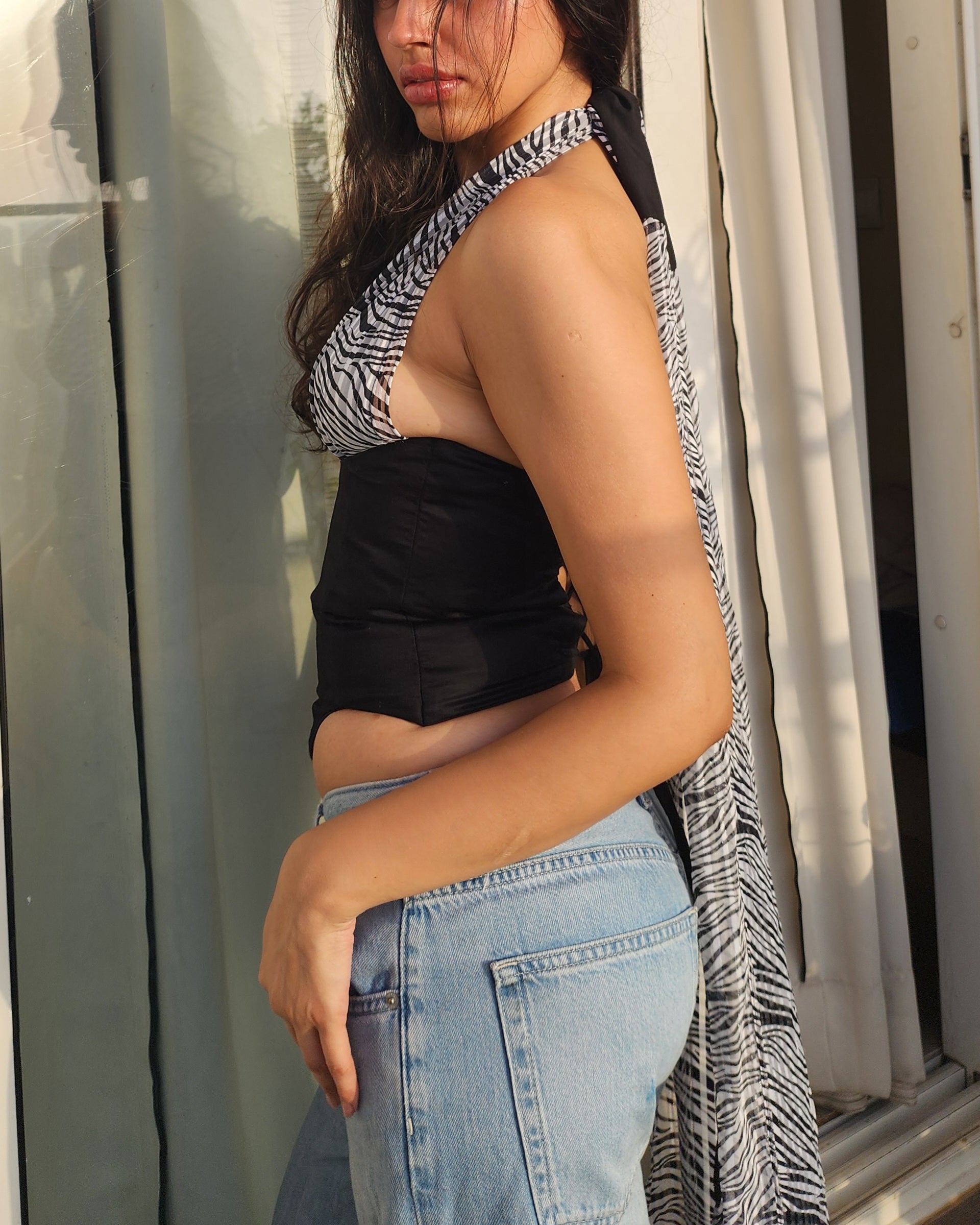 ZEBRA HALTER FAUX CORSET